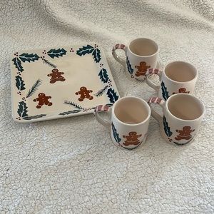 Ceramic Gingerbread Men Platter and Mug Set